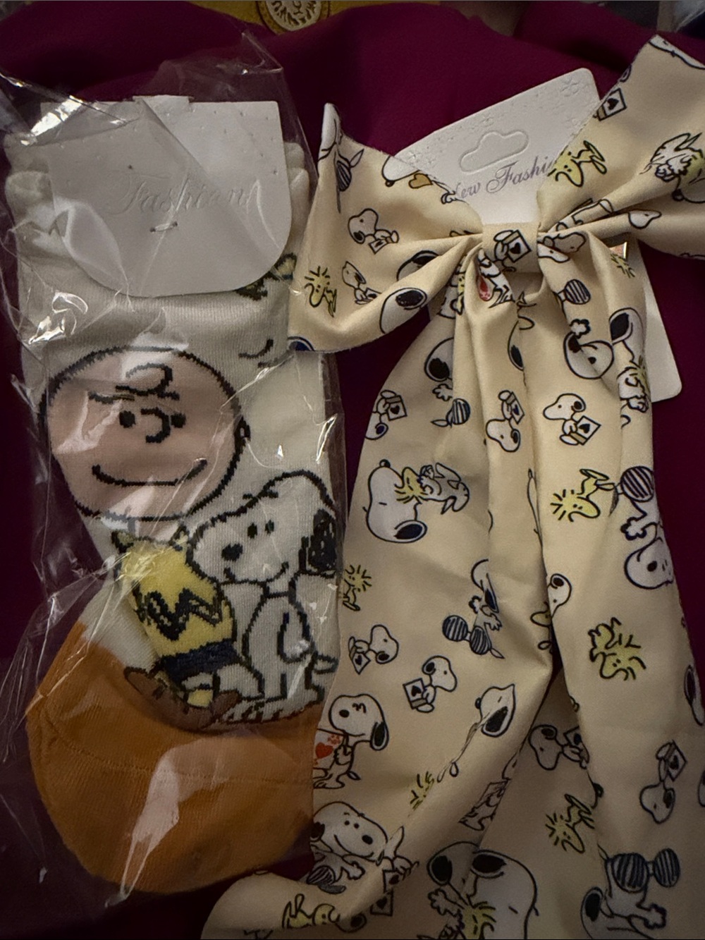 Snoopy socks and hair bow